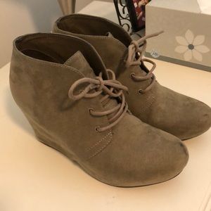 Taupe Wedge Booties
